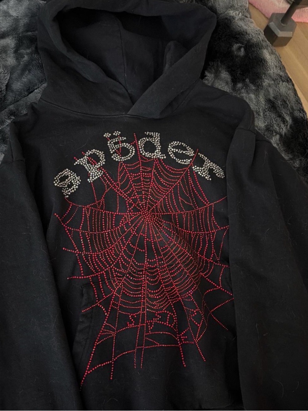 authentic sp5der rhinestone web hoodie